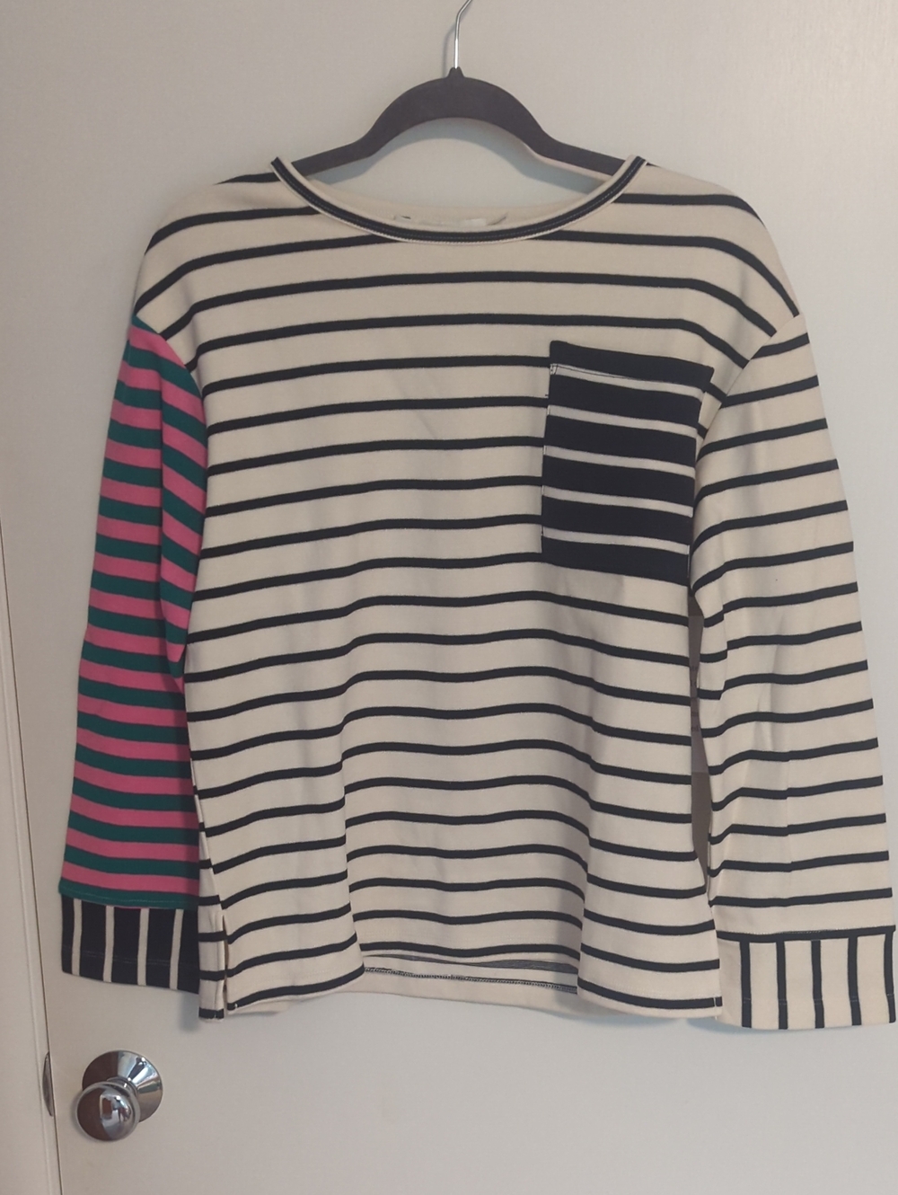 English Factory Cream & Black Striped Lightweight Sweatshirt Pink & Green Accent